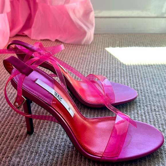 Zara ankle tie pink heels size 38 - Picture 1 of 2